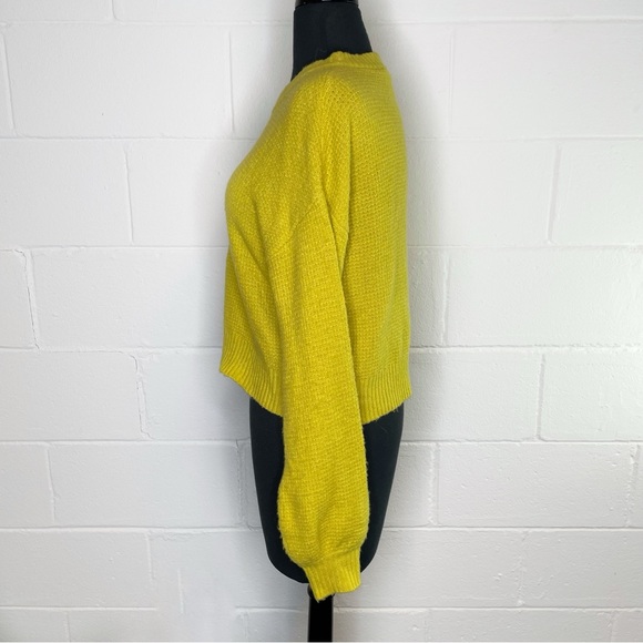 Anthropologie Saturday Sunday Chartreuse Crewneck Waffle Knit Sweater - Picture 2 of 9